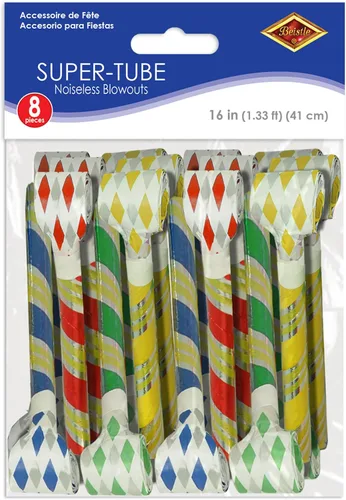 Vista 6 de Super-Tube Matracas Silenciosas de 16 Pulgadas Colores Surtidos Paper Blowouts in Assorted Colors with Diamond Patterns, for Birthdays, Holidays