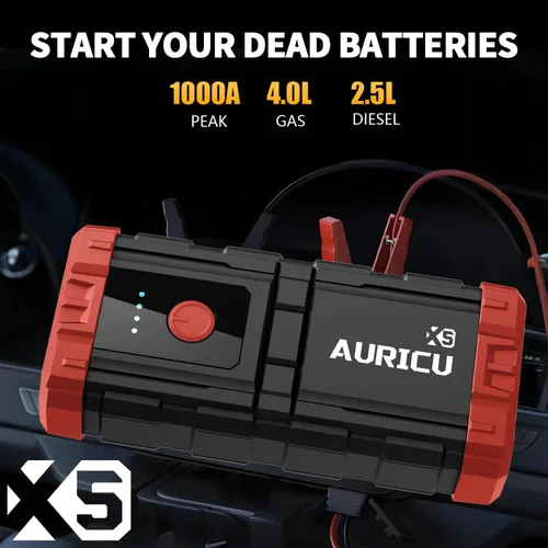 Vista 2 de X5 1000A Jump Starter Paquete de refuerzo de batería de litio de 12 V, caja de salto portátil, banco de energía y cables de puente para motores