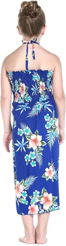 Vista 2 de Vestido halter hawaiano para niña en rojo hibisco