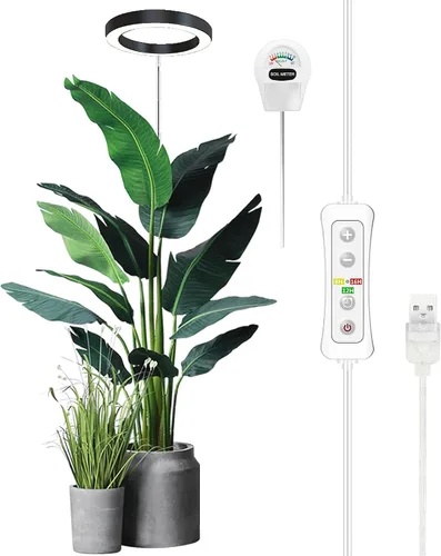 Vista 13 de yadoker - Luz de cultivo de plantas, luz LED de espectro completo para plantas de interior, lupa negra, altura ajustable, temporizador automático