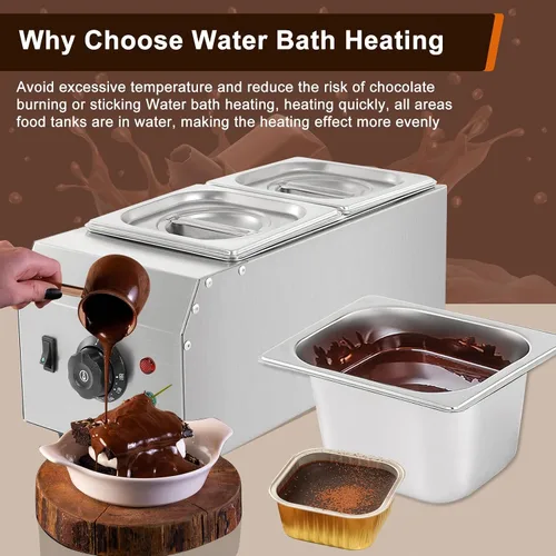 Vista 2 de Máquina de templado de chocolate con 2 tanques de 9 libras, derretidor de chocolate con control de temperatura de 86 ~ 185 °F, calentador