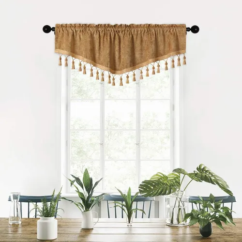 Vista 40 de ELKCA Cortinas de doble cara de felpilla para ventana de cocina, 52x18, bolsillo para barra, cenefa color beige para sala de estar, paquete de 1