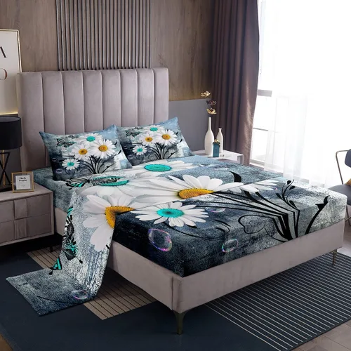 Vista 31 de Erosebridal Juego de sábanas turquesa tamaño individual para niñas y mujeres, juego de sábanas color verde azulado y gris degradado para adultos