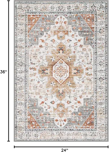 Vista 2 de Moynesa Alfombra ultra fina lavable de 2 x 3 pies, alfombra pequeña de cocina para entrada, interior, antideslizante, tapete vintage para puerta