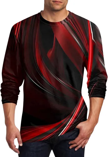 Vista 13 de Camisetas de verano para hombre, de manga larga, cuello redondo, casuales, básicas, atléticas, tallas S-4XL