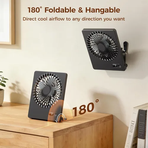 Vista 6 de Zuvas Ventilador de escritorio con pilas, recargable de inclinación de 180°, ventilador personal plegable ultra silencioso, pequeño, portátil, de 3