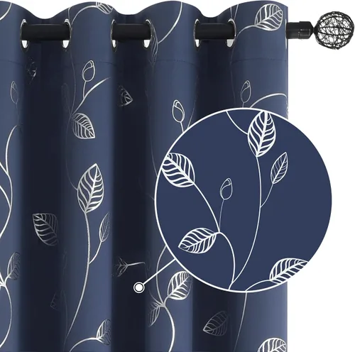 Vista 63 de BUHUA Cortinas pequeñas para ventana de 36 pulgadas de largo, 2 paneles, cortinas opacas con elegantes ramas de árbol plateadas, cortinas de bloqueo