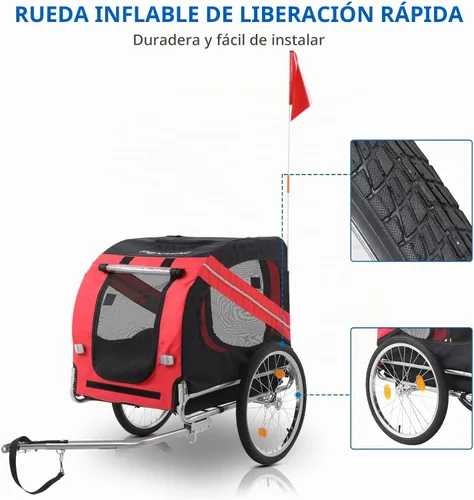 Vista 8 de PEXMOR Remolque de bicicleta para perros, carrito plegable para mascotas, carrito de remolque para bicicleta, carrito de carga con enganche