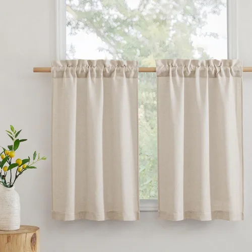 Vista 18 de RYB HOME - Cortinas de café de 24 pulgadas de largo, cortinas cortas de lino traslúcidas para ventana pequeña, cortina de media privacidad con Angora
