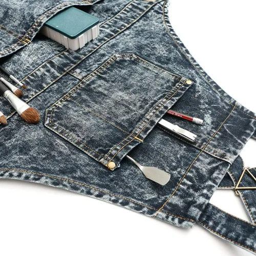 Vista 5 de Jeanerlor Delantal de trabajo de algodón con bolsillos para mujeres y hombres con correas cruzadas y ajustable S a XXXL 2 tamaños