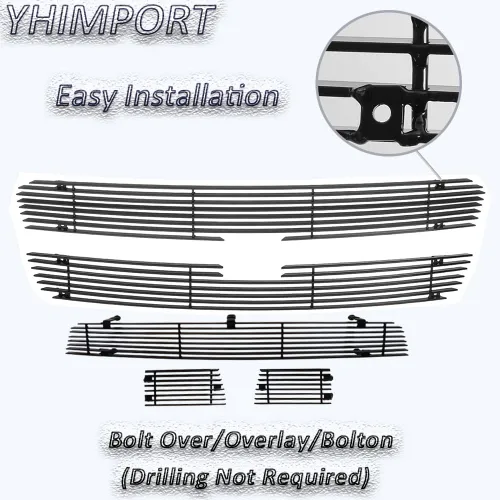 Vista 5 de Parrilla negra compatible con Chevy Silverado 1500 SS 2003 2004 2005 delantero principal superior inferior parachoques Billet rejilla inserción