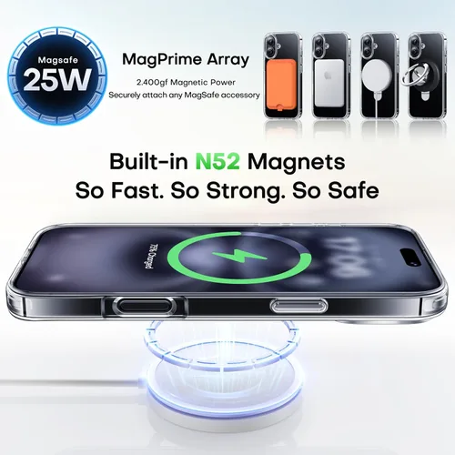 Vista 3 de CellEver Funda magnética fuerte para iPhone 16 [antiamarilleo] [compatible con MagSafe] Protección resistente, delgada, antiarañazos, a prueba