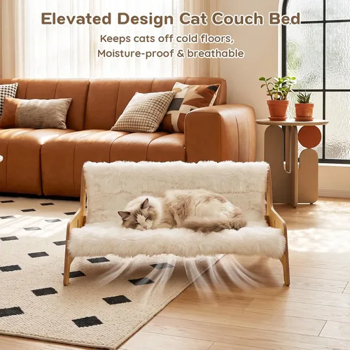 Vista 2 de Sofá cama elevada para gatos, sofá esponjoso para gatos, muebles de madera