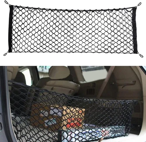 Vista 9 de Red de carga trasera para automóvil, organizador de red elástica ajustable universal para almacenamiento de carga en maletero compatible con SUV