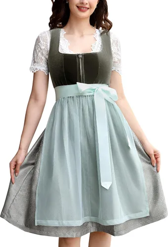 Vista 9 de GloryStar Vestido de cerveza de tirolesa alemana para mujer, disfraz de 3 piezas para el festival de carnaval bávaro del Oktoberfest 2 piezas - azul