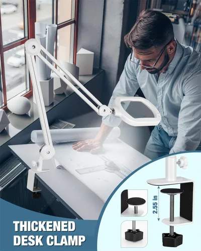 Vista 10 de Lupa de 15X con luz y soporte, lámpara de pie rectangular grande con lente de vidrio óptico con 5 ruedas, 5 modos de color con luz LED, lupa manos