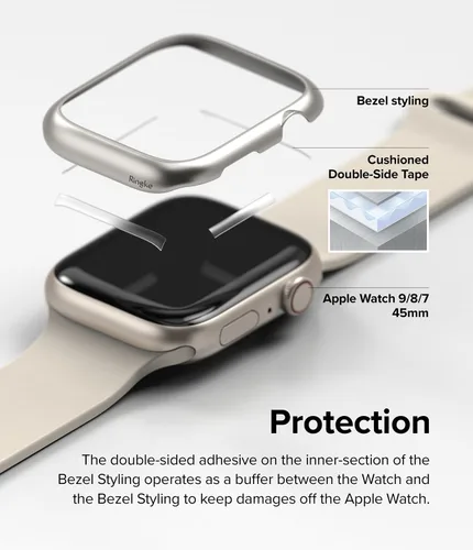 Vista 6 de Ringke Estilo de bisel [elegante marco de acero inoxidable] compatible con Apple Watch Series 9, 8, 7 (1.772 pulgadas), protector antiarañazos Plata
