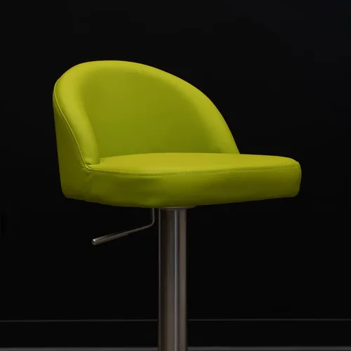 Vista 6 de ZURI Taburete de bar moderno Mimi suave verde lima, asiento de cuero sintético, acero inoxidable cepillado altura ajustable