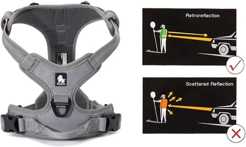 Vista 3 de JUXZH Truelove Arnés para perro sin tirones con mango de fácil control y 2 accesorios para correa, chaleco reflectante ajustable para mascotas Gris