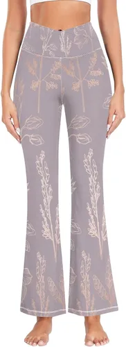 Vista 2 de Tropical Leaves Palms Yoga Work Pants for Women, Cross Waist Leggings, Women Flare Leggings