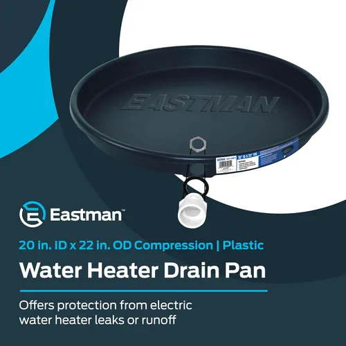 Vista 2 de Bandeja de drenaje para calentador de agua Eastman con guarniciones de PVC, compresión de 20 pulgadas ID x 22 pulgadas OD, 60076