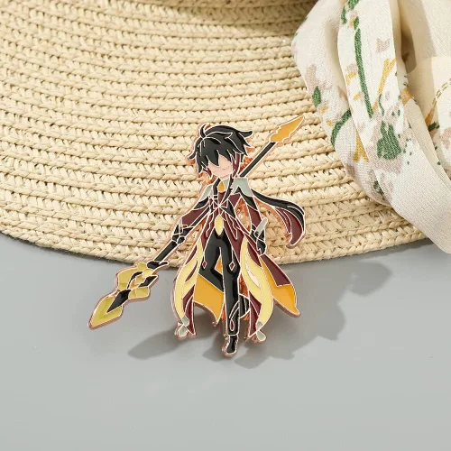 Vista 3 de Genshin Pin esmaltado de Kaeya Alberich figura solapa insignia broche lindo anime ropa mochila bufanda, accesorios regalos para mujeres hombres joyas