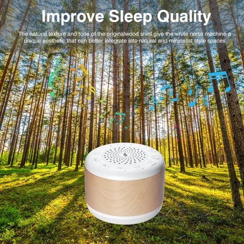 Vista 2 de Máquina de sonido de ruido blanco de madera maciza para bebés, adultos y niños, máquina de sonido para dormir con 24 sonidos relajantes, 8