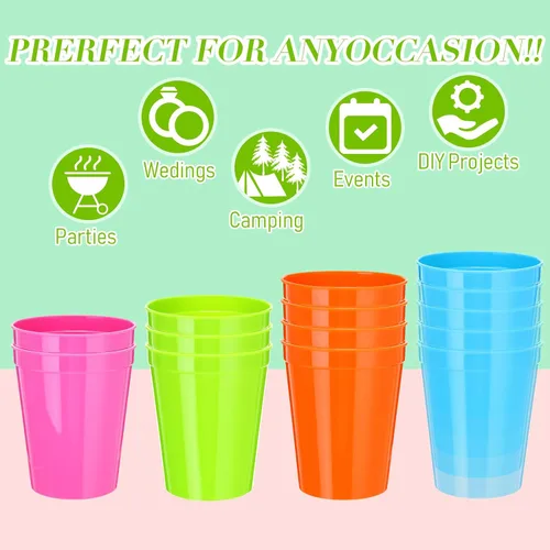 Vista 4 de Yungyan Paquete de 12 vasos de plástico reutilizables de 16 onzas, 4