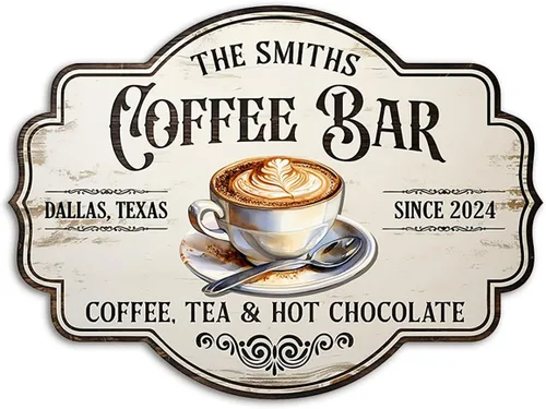 Vista 10 de THUYPT Letrero de Café Personalizado, Placa de Letrero de Café de Madera para Colgar en la Pared Decoraciones de Bar de Café, Estación de Café