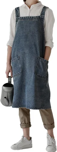 Vista 19 de Delantal Tobyan de Mezclilla de Algodón Suave - Delantal Unisex Ajustable con Babero de 5 Bolsillos Perfecto para Cocinas