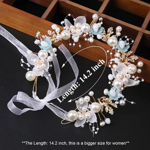 Vista 5 de Accesorios para el cabello de boda para niños, diadema de princesa, diadema de flores blancas, perla para niñas, linda banda para el pelo de boda