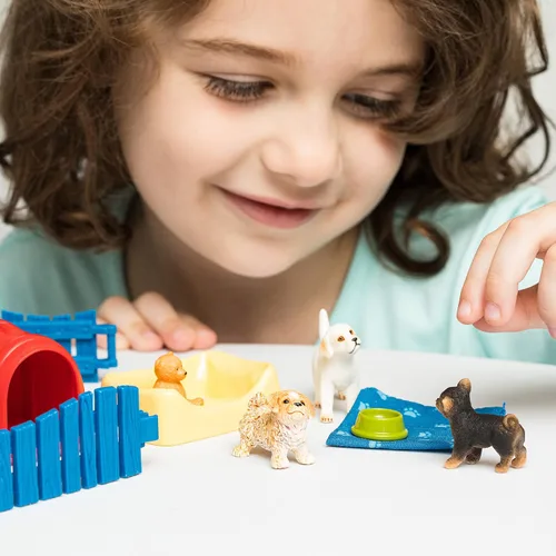 Vista 3 de Schleich Farm World Puppy Pen - Juego educativo de 13 piezas para niños de 3 a 8 años