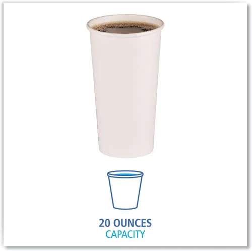 Vista 2 de Boardwalk Vasos calientes de papel, 20 oz, blanco, 12 tazas/manga, 50 mangas/cartón