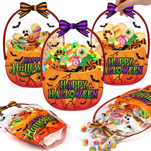 Vista 7 de Fuutreo 50 bolsas de regalo de Halloween con asas, plástico de esqueleto