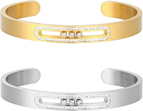 Vista 3 de Brazalete para mujer con diamantes móviles, una pulsera de acero inoxidable para mujer