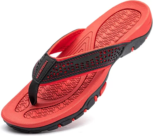 Vista 10 de PowerTRC Sandalias de playa para hombre Sandalias de playa para interiores y exteriores, sandalias deportivas y casuales Negro/Rojo