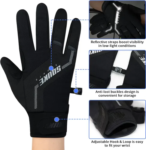 Vista 4 de Souke Sports Winter Cycling Bike Gloves Padded Fleece-Liner Full Finger Bicycle Shock-Absorbing Anti-Slip Warm MTB Road Biking Gloves for MenWomen