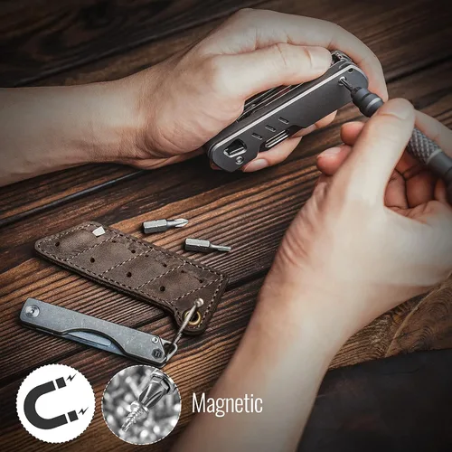 Vista 7 de KeyUnity KR00 Titanio EDC Palanca Destornillador y KA06 Funda de Cuero Tornillo Bit Organizador Bundle