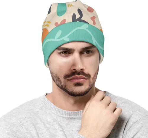 Vista 2 de AmzPrint Lindos gorros Kawaii de oso marrón para mujeres y hombres adultos con puños, gorro de punto térmico para invierno, gorro Skully Toque