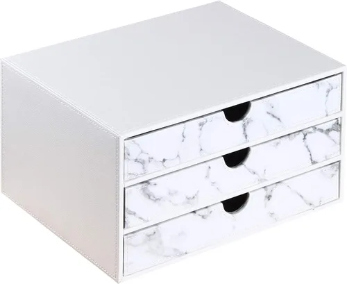 Vista 6 de Ayunga Organizador de escritorio de cuero con 3 cajones, suministros de oficina ejecutiva, archivador A4, caja de almacenamiento apilable