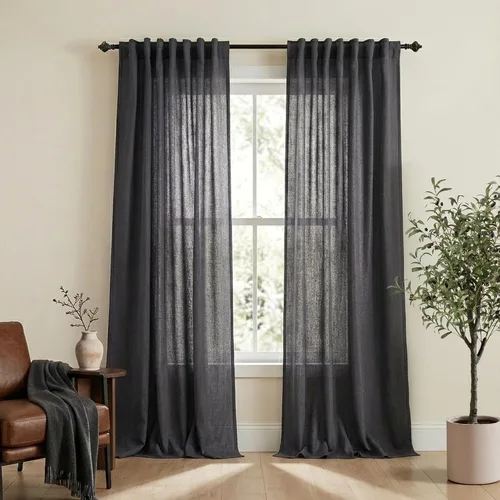 Vista 66 de Mrs.Naturall Cortinas negras de 45 pulgadas de largo, cortinas cortas de lino transparente para privacidad para cocina, dormitorio, ventanas