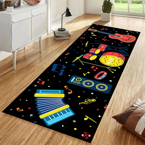 Vista 13 de Alfombra antideslizante de 1.3 x 7 pies, diseño de piano, para amantes de la música, color negro y blanco, alfombra de pasillo para sala de estar