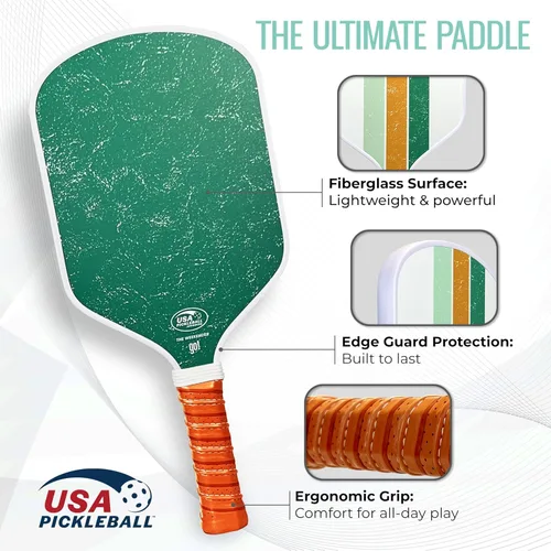Vista 2 de Paleta de pickleball individual y juego – Palas ligeras aprobadas por USAPA, superficie de fibra de vidrio, núcleo de panal de abeja de 0.512 in