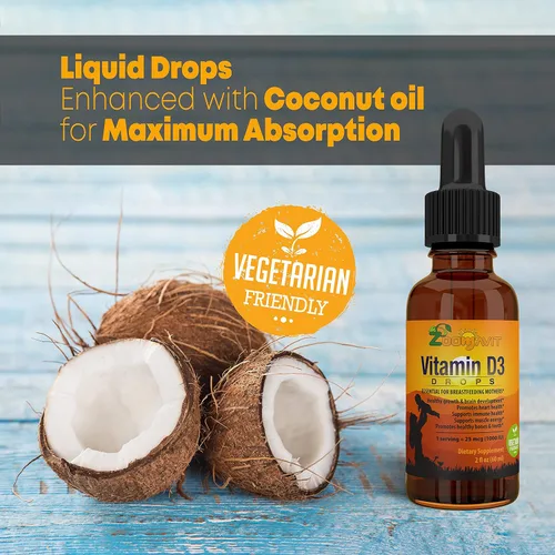 Vista 4 de Gotas de vitamina D para bebés, gotas de vitamina D para bebés, 1000 UI, 2 onzas líquidas, vitamina D3 orgánica con fórmula de máxima absorción