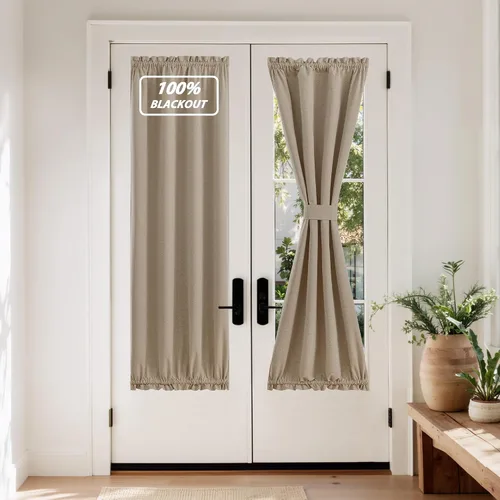 Vista 120 de NICETOWN Cortinas de Lino para Puerta Lateral - Cortinas Opacas con Aislamiento Térmico para Puerta Delantera Francesa para Sombra Pequeña