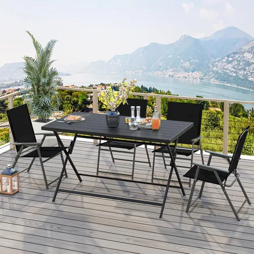 Vista 3 de Tangkula Juego de comedor plegable de 5 piezas para 4, mesa de comedor rectangular grande de metal y 4 sillas plegables de patio, mesa y sillas al