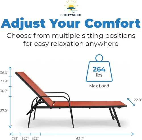 Vista 2 de ComfySure Sillones de metal para exteriores, juego de 2 con reposabrazos, reclinables ajustables en 5 posiciones, acabado antioxidante resistente a