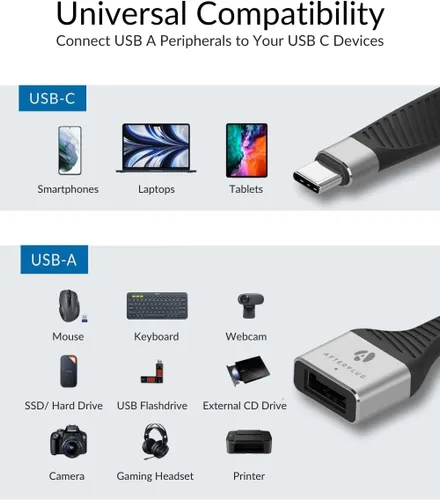 Vista 7 de Cable adaptador corto USB-C a USB-A OTG, 5 pulgadas, 10Gbps, USB-C a USB-A hembra, compatible con Thunderbolt 3/4/5 y USB4, para iPhone serie 17