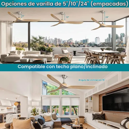 Vista 2 de Sofucor Ventilador de techo de madera grande de 60 pulgadas sin luz, 3