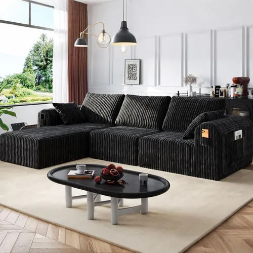 Vista 16 de Sofás modulares de pana otomana de 28.74 pulgadas para sala de estar, taburetes de sofá sin hueso, no requiere montaje, sofá profundo en una caja